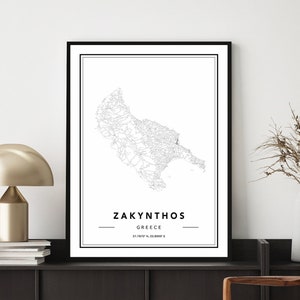 Zakynthos Griechenland Karte Druck, Zakynthos Karte Poster, Zakynthos Karte Wandkunst, Griechenland Karte, Karte von Zakynthos Griechenland, Benutzerdefinierte Karten verfügbar