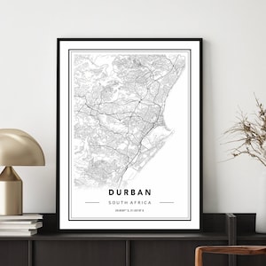 Impressão de mapa de Durban, pôster de mapa de Durban, arte de parede do mapa de Durban, mapas personalizados, mapa da cidade de Durban, mapa de Durban, presente de mapa da cidade