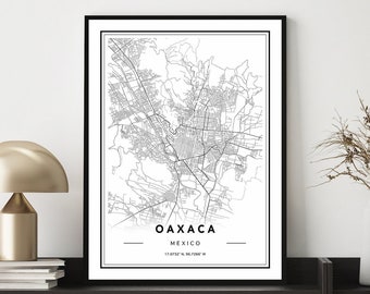 Impresión artística del mapa de Oaxaca, México: póster minimalista con mapa de la ciudad
