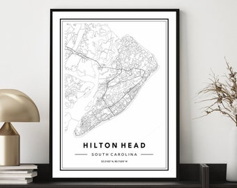 Hilton Head Map Print, Hilton Head Map Poster, Hilton Head Map Wall Art, Map Of Hilton Head, South Carolina, Custom Map Poster