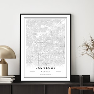 Las Vegas Kaart Print, Las Vegas Kaart Poster, Las Vegas Stadskaart Kunst aan de muur, Kaart van Las Vegas, Las Vegas Travel Poster, Aangepaste kaarten beschikbaar