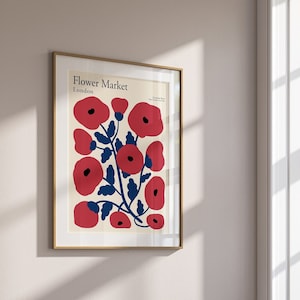 Columbia Road Flower Market Poster, Flower Market Gallery Wall, Flower Market Print, Red Poppies Poster, Matisse Inspired Wall Art | F144
