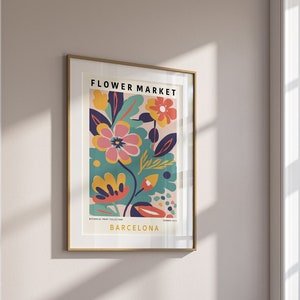 Bunter Blumenmarkt Poster, Blumenmarkt Barcelona, Blumen Kunstdruck, Abstrakte Blumen Wandkunst, Florale Galerie Wand | F165