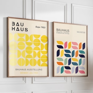 Ensemble d'impression coloré Bauhaus, art mural géométrique Bauhaus, mur de galerie du milieu du siècle, impression d'exposition Bauhaus, ensemble d'impression rétro | ENSEMBLE 110