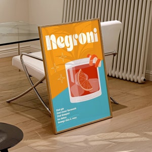 Negroni Cocktail Poster, MEHR FARBEN, Barwagen Wandkunst, Retro Negroni Kunstdruck, Retro Cocktail Poster, Mid Century Wandkunst | K037
