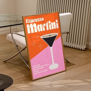 Espresso Martini Poster, MEHR FARBEN, Barwagen Wandkunst, Retro Espresso Martini Kunstdruck, Retro Cocktail Poster, Mid Century | K029