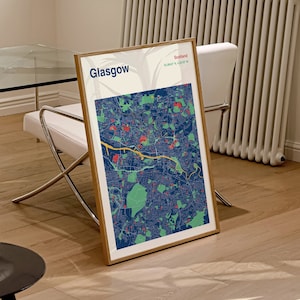 Carte de la ville de Glasgow, affiche de carte de Glasgow couleur, art mural de carte de Glasgow, carte de Glasgow, affiche de voyage en Écosse, impression de carte personnalisée