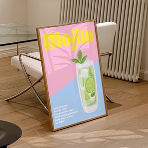 Mojito Cocktail Poster, MORE COLOURS, Bar Cart Wall Art, Retro Mojito Art Print, Retro Cocktail Poster, Mid Century | K033