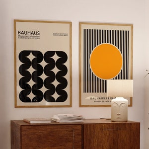 Minimalist Bauhaus Print Set, Black & Orange Bauhaus Wall Art, Mdi Century Gallery Wall, Modernist Bauhaus Poster  | SET 53