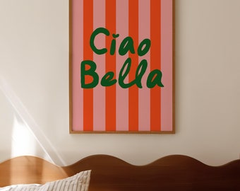Ciao Bella Print: Retro Italian Typography, Orange Stripes (Digital Download)