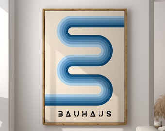 Blue Geometric Bauhaus Poster, Geometric Mid Century Art Print, Minimal Bauhaus Wall Art, Retro Poster, Mid Century Retro Poster | A052