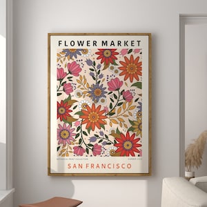 Boho San Francisco Flower Market Poster, Floral Gallery Wall, Boho Botanical Art Print, Flower Market Prints| F175