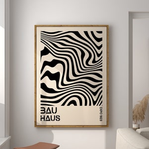 Minimal Bauhaus Poster, Black Bauhaus Art Print, Geometric Poster, Abstract Wavy Lines, Optical Illusion Bauhaus Wall Art, Mid Century | A75