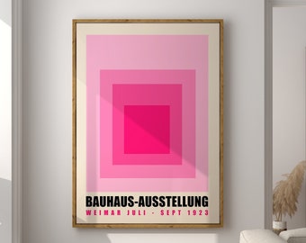 Pink Squares Bauhaus Exhibition Poster, Bauhaus Ausstellung Art Print, Geometric Poster, Minimal Bauhaus Wall Art, Mid Century Modern | A105