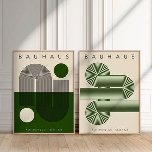 Green Bauhaus Print Set, Geometric Bauhaus Wall Art, Mid Century Gallery Wall, Bauhaus Exhibition Poster, Retro Print Set | SET 114