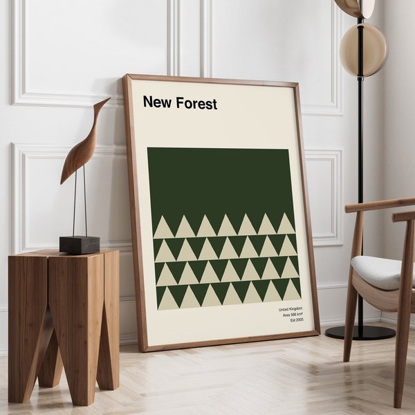 New Forest Poster, Mid Century Travel Poster, Minimal Travel Print, New Forest Art Print, Retro National Park Poster | NP004