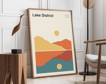 Lake District Minimal Poster, Mid Century Travel Poster, Lake District Travel Poster, Lake District National Park Poster | NP001