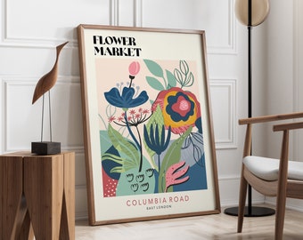 Flower Market Art Print, Columbia Road Flower Market Poster, Flower Market Wall Art, Retro 70's Flower Market, Retro Flowers | F055