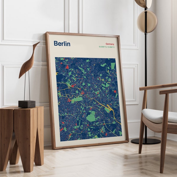 Berlin Map Print, Colour Berlin Map Poster, Berlin City Map Poster, Berlin Travel Poster, Bright Berlin Travel Print, Mid Century Inspired