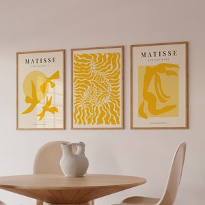 Set Of 3 Yellow Matisse Posters, Minimal Matisse Botanical Art Print, Yellow Abstract Wall Art, Matisse Botanical Gallery Wall Art | SET 13