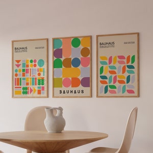 Geometric Bauhaus Art Print Set: Colorful Mid-Century Modern Wall Art