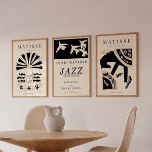 Set Of 3 Abstract Matisse Posters, Matisse Jazz Art Print, Black & Beige Matisse Cut Outs, Mid Century Gallery Wall Art / SET 15