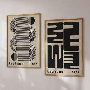 Set Of 2 Minimalist Black Bauhaus Posters, Geometric Bauhaus Wall Art, Mid Century Gallery Wall, Modernist Bauhaus Poster  | SET 62