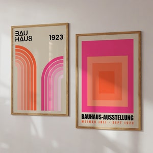 Conjunto de impresiones geométricas de la Bauhaus, arte mural colorido de la Bauhaus, póster de la exposición de la Bauhaus, conjunto de impresiones retro / D001
