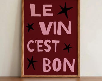Mid Century Wine Quote Print: Burgundy Kitchen Wall Art (Digital Download)