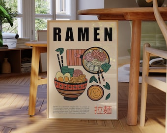 Ramen Poster, Japanese Food Art Print, Retro Kitchen Poster, Noodles Art Print, Modern Kitchen Art, Food Lovers Gift, Japan Poster | K057