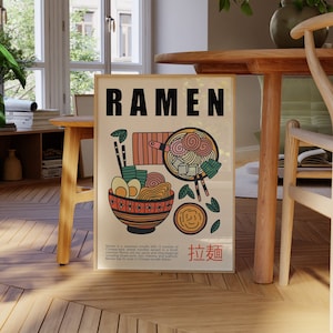 Ramen Poster, Japanese Food Art Print, Retro Kitchen Poster, Noodles Art Print, Modern Kitchen Art, Food Lovers Gift, Japan Poster | K057