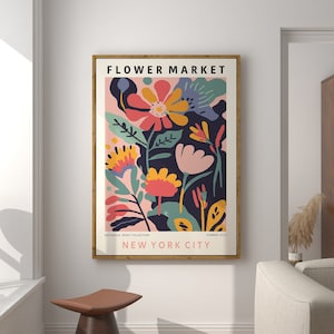 Colourful Flower Market Poster, New York City Flower Market, Floral Art Print, Abstract Flower Wall Art, Floral Gallery Wall | F160