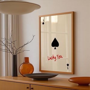 Lucky You, Poster di carte da gioco retrò, DOWNLOAD digitale, Stampa trendy di Asso di picche, Arte murale di metà secolo / F125