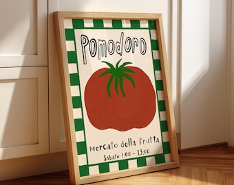 Impresión artística de cocina de tomates: póster gastronómico moderno de mediados de siglo