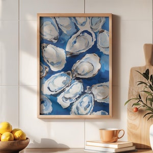 Oyster Shell Art Print: Indigo Coastal Wall Decor (Digital Download)