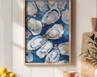 Oyster Shell Art Print: Indigo Coastal Wall Decor (Digital Download)