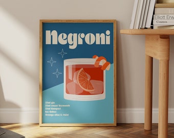 Retro Negroni Cocktail Art Print: Bar Cart Wall Decor