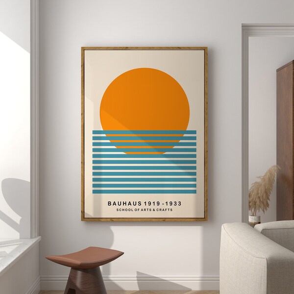 Mid Century Sun Poster, Bauhaus Wall Art, Bauhaus Art Print, Poster géométrique, Bauhaus Wall Art, Modern Abstract, Retro Poster | A73