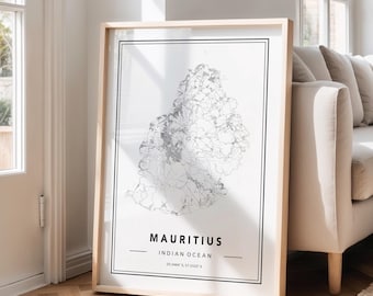 Mauritius Map Art Print: Minimalist Island Map Poster
