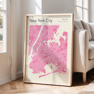 Pink Manhattan Map Print: New York City Art Poster
