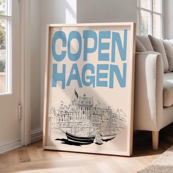 Retro Copenhagen Travel Print: Mid-Century Modern Poster