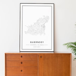 Guernsey Channel Islands Map Print, Guernsey Map Poster, Guernsey Map Wall Art, Minimal Black & White Guernsey Map, Custom Map Design