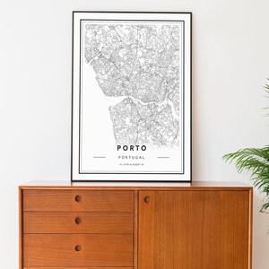 Porto Karte Druck, Porto Portugal Stadt karte Poster, Porto Minimal Karte Wandkunst, Minimal Schwarz & Weiß Karte von Porto, Porto Karte