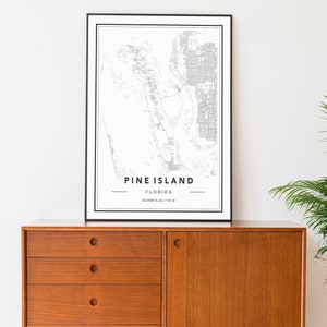 Mapa Pine Island FL Wydruk, Mapa Pine Island Plakat, Mapa Pine Island Sztuka Ścienna, Czarno-Biała Mapa Pine Island, Mapa Pine Island, Mapy Niestandardowe