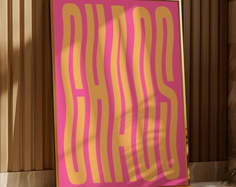 Chaos Typography Print: Retro Wavy Poster, Pink & Yellow (Digital Download)