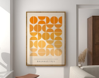 Orange Bauhaus Poster, Bauhaus Art Print, Geometric Poster, Orange Bauhaus Wall Art, Inspired By Bauhaus Poster, Mid Century Poster | BAU162