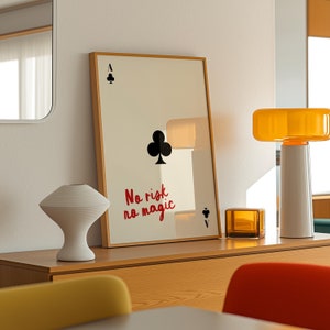 Retro speelkaartposter, print zonder risico, geen magie, digitale DOWNLOAD, trendy Ace Of Clubs-muurkunst, muurkunst uit het midden van de eeuw | F126