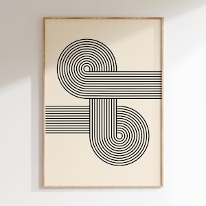 Cartel geométrico de mediados de siglo, estética de los 70, cartel de la Bauhaus, arte minimalista moderno, cartel de curvas de ondas retro / R011