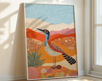 Impresión de Correcaminos: Pintura colorida del desierto del suroeste (Descarga digital)