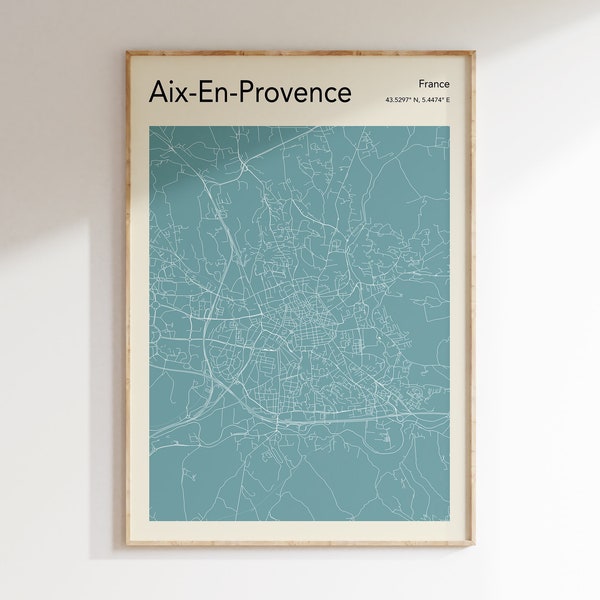 Aix-En-Provence Carte Affiche, PLUS COULEURS, Aix-En-Provence Carte Print, Carte Couleur D’Aix-En-Provence France, Carte Moderne Imprimer